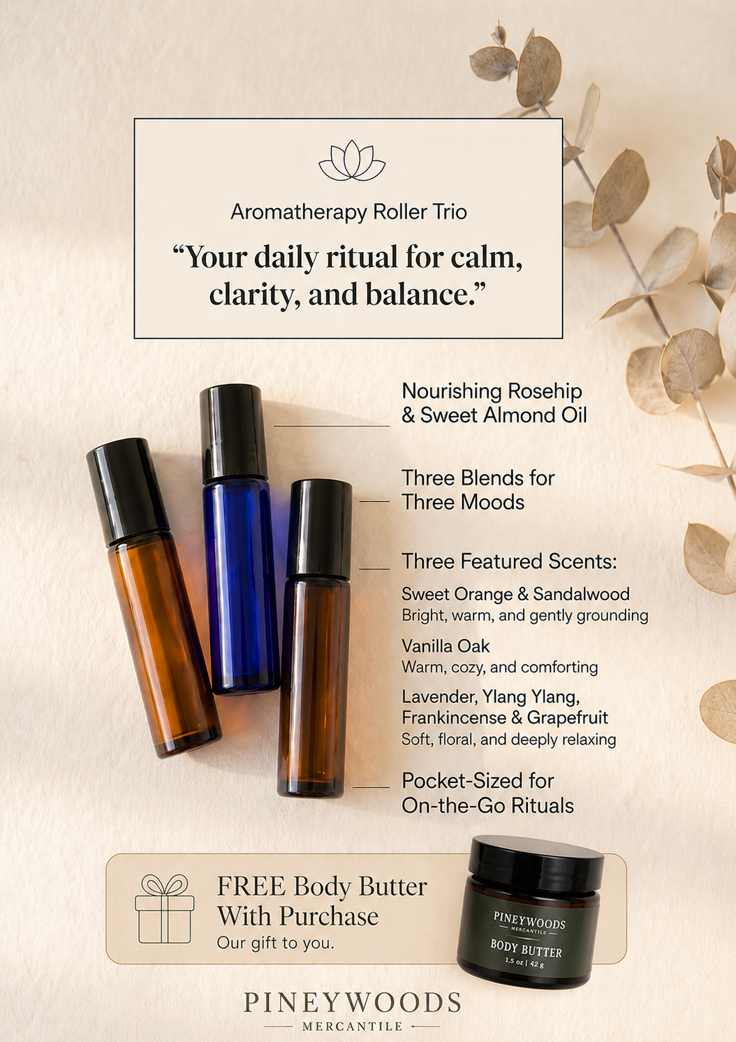 Aromatherapy Roller Trio | Essential Oil Roll-On Set with Rosehip Oil
