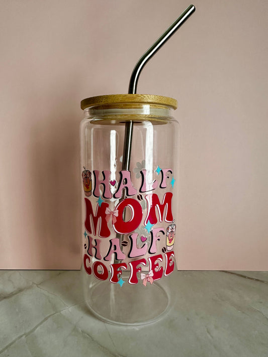 Mom Drinking Glass with Bamboo Lid & Stainless Steel Straw