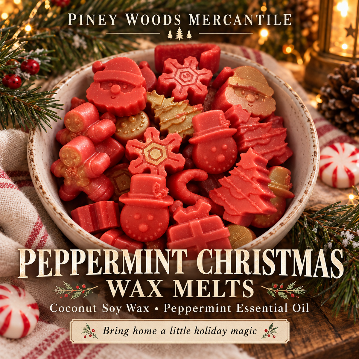 Peppermint Christmas Wax Melts | Coconut Soy Wax Holiday Melts