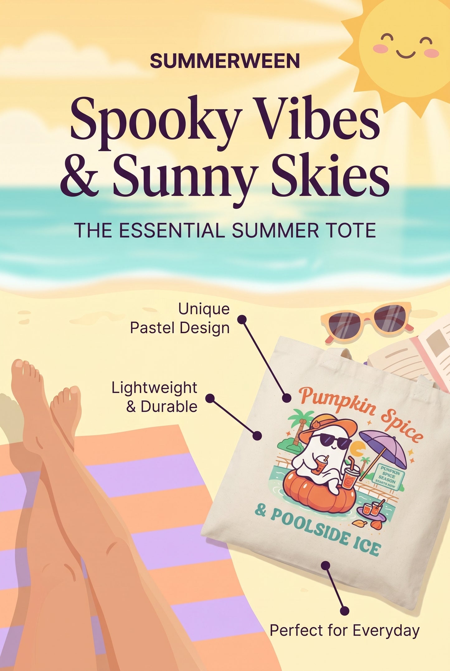 👻☀️ Summerween Canvas Tote | Spooky Vibes & Sunny Skies Tote Bag