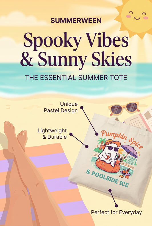 👻☀️ Summerween Canvas Tote | Spooky Vibes & Sunny Skies Tote Bag