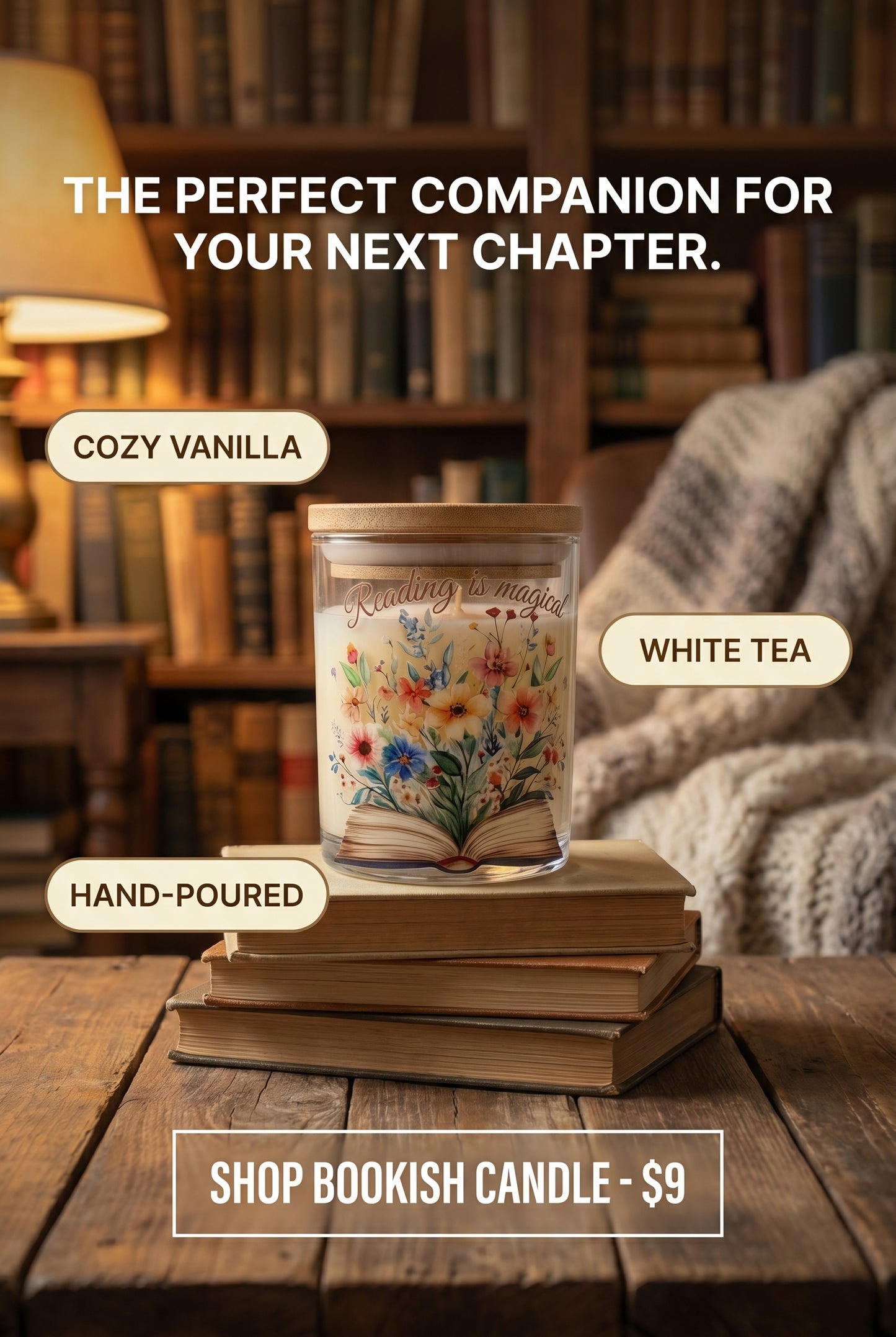 📚 Bookish Candle | Cozy Vanilla & White Tea Candle for Readers