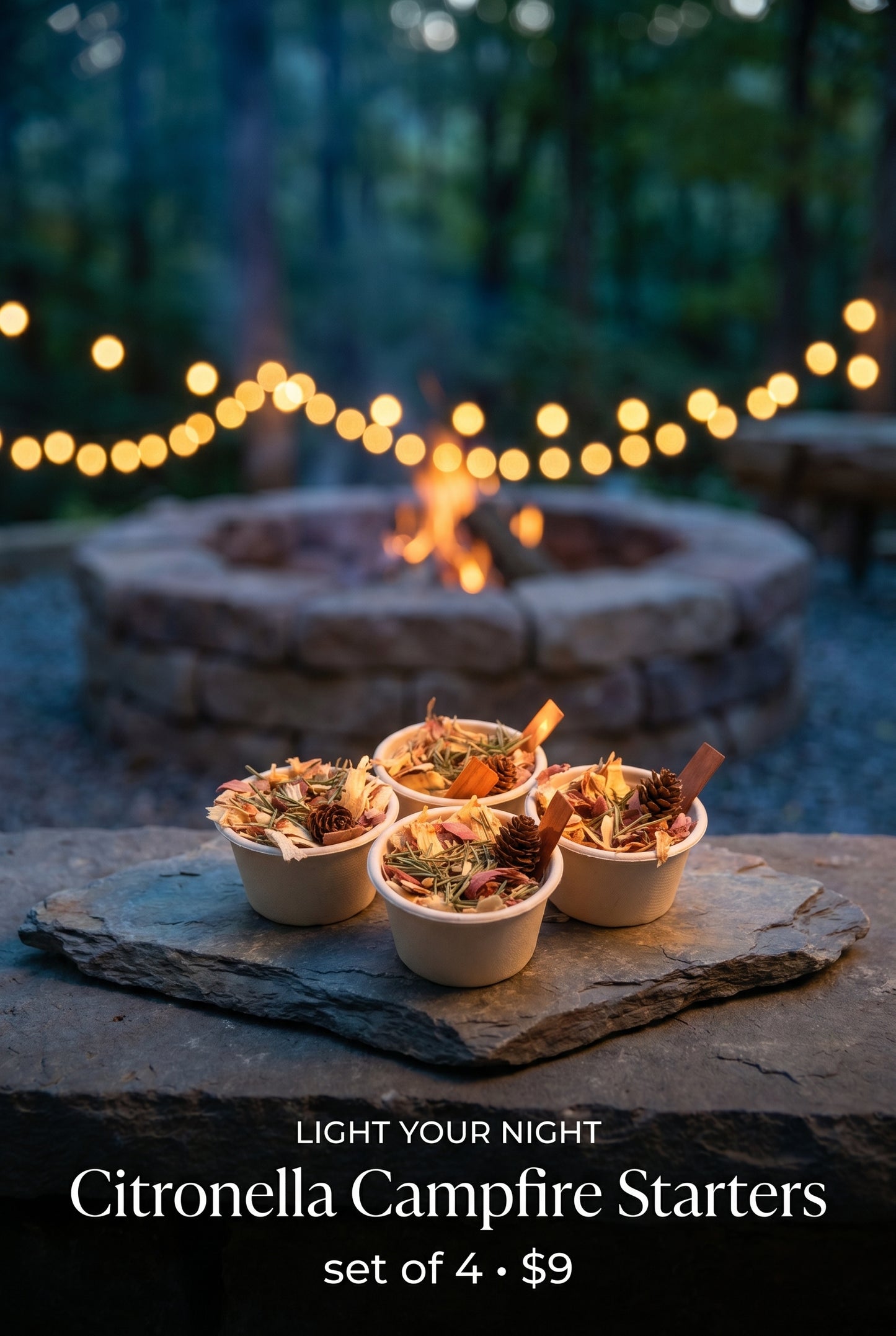 🌲 Citronella Campfire Starters Set of 4| Cedar, Pine & Natural Fire Starters for Outdoor Living