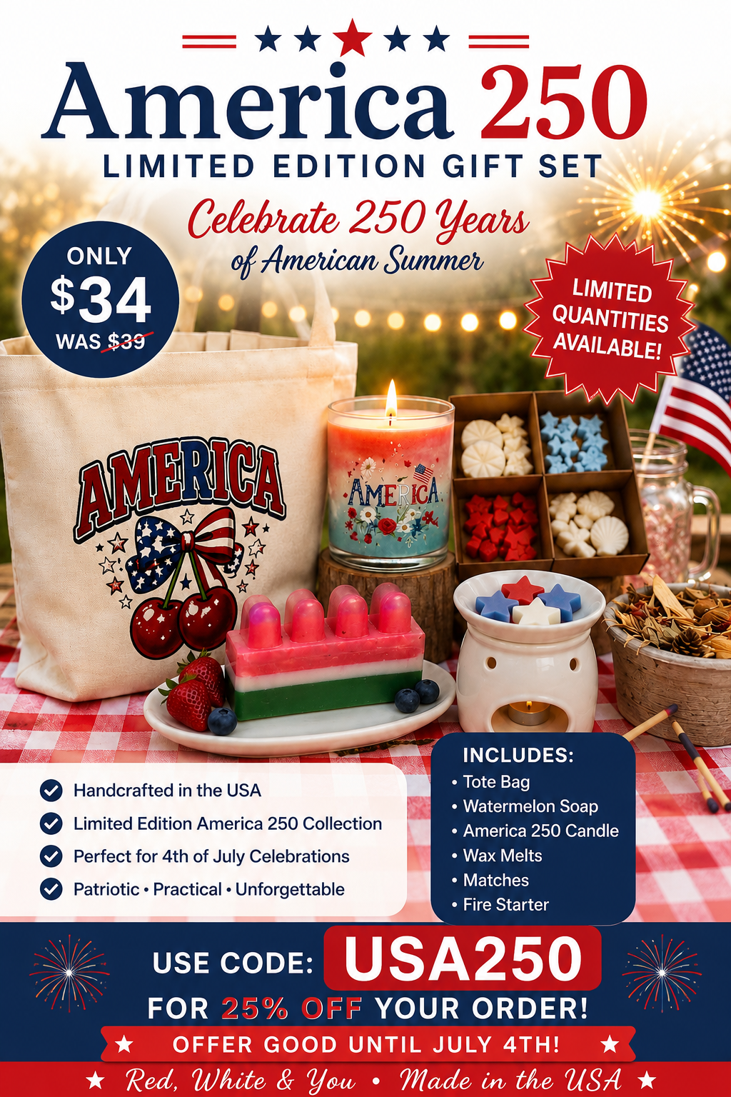 America 250 Gift Set | Limited Edition 4th of July Gift Box | Patriotic Summer Collection