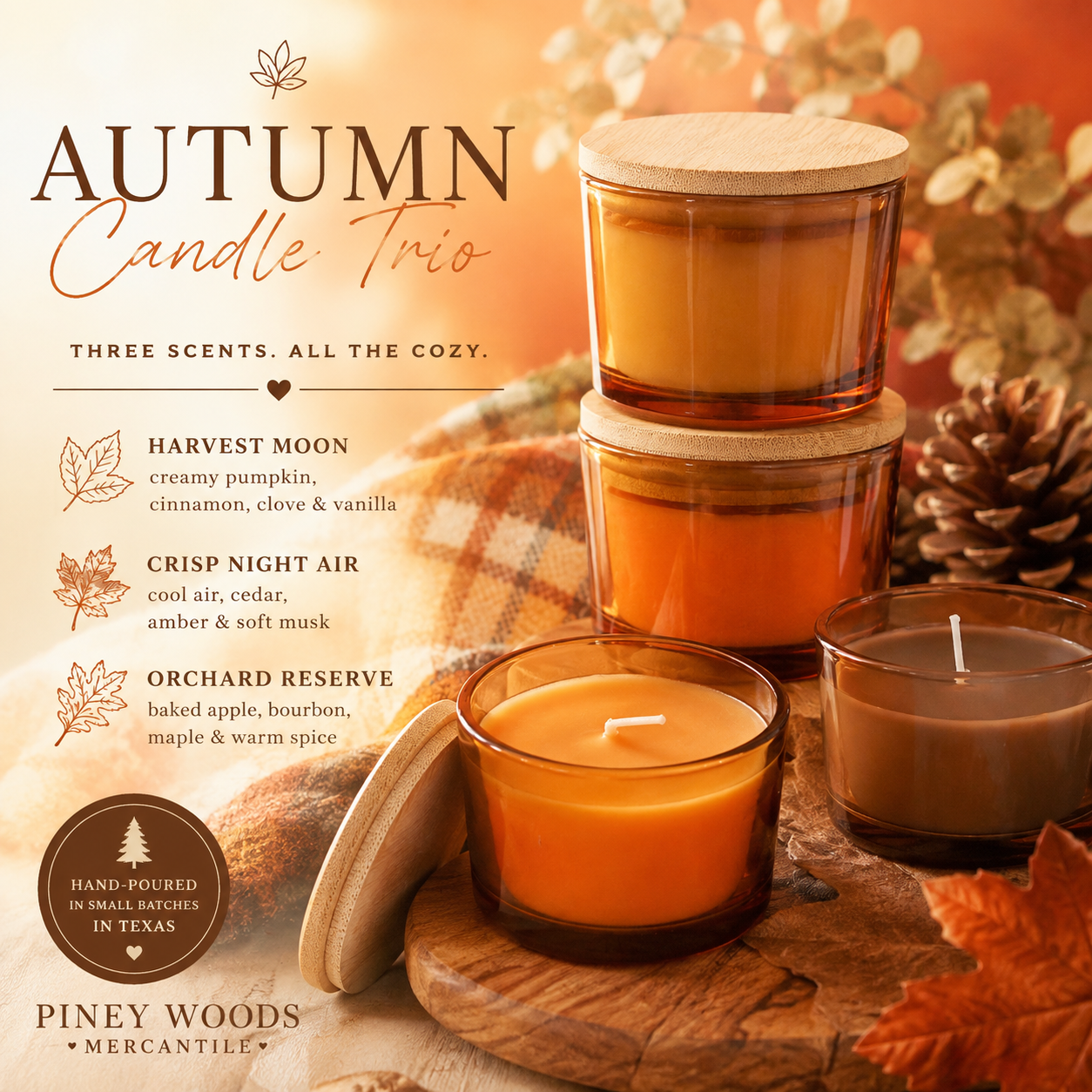 🍁Autumn Candle Trio & Matches Set