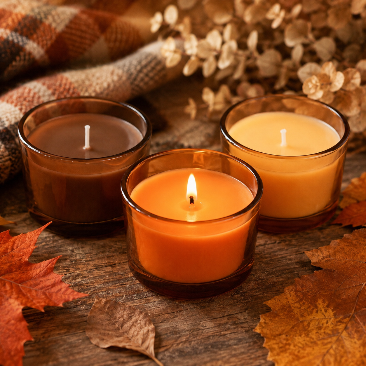 🍁Autumn Candle Trio & Matches Set