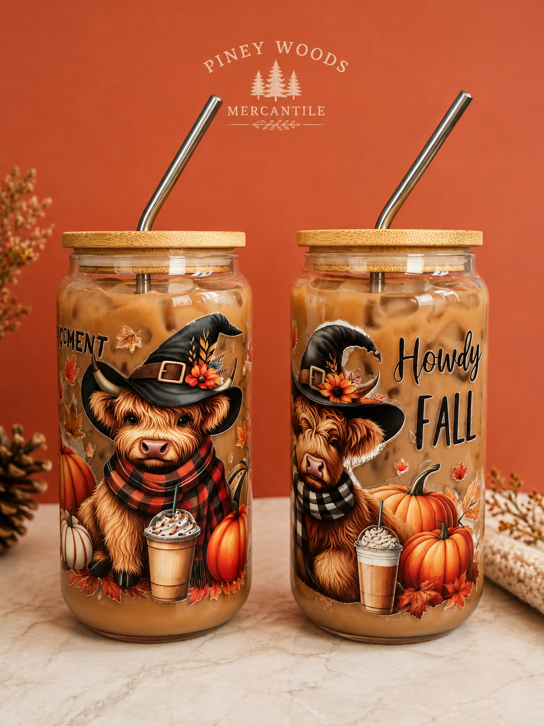 🥤Highland Cow Drinking Glass with Bamboo Lid & Stainless Steel Straw