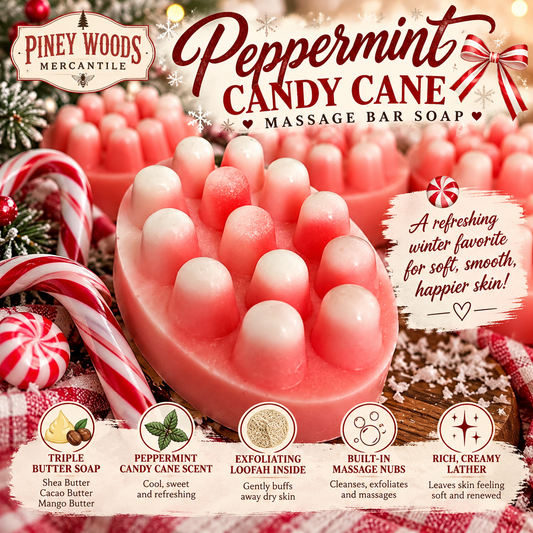 Peppermint Candy Cane Triple Butter Massage Bar Soap with Loofah | Christmas Soap 🧼