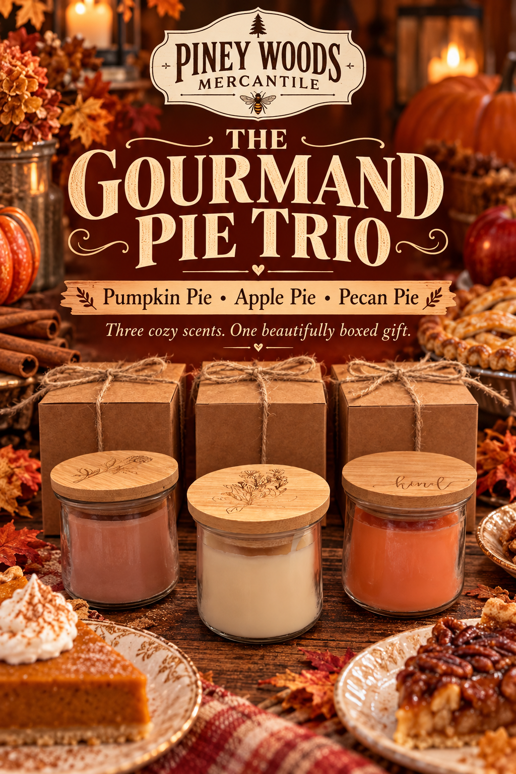 🥧Gourmand Pie Trio Candle Gift Set | Pumpkin, Apple & Pecan Pie Scented Candles