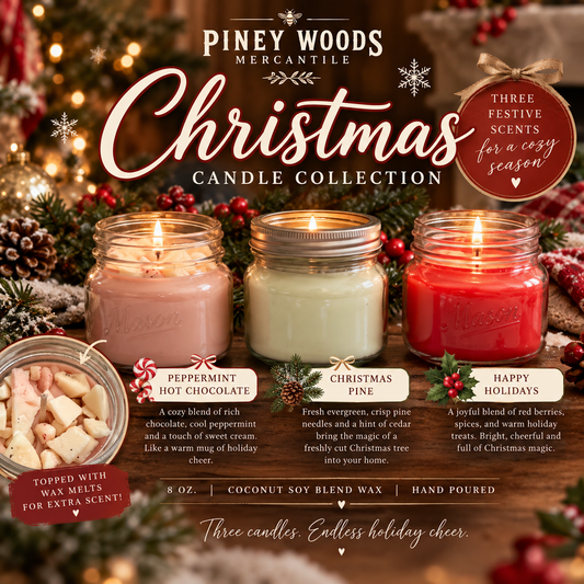 Christmas Candle Collection – 3-Piece Holiday Candle Trio | 8 oz Coconut Soy Blend Candles